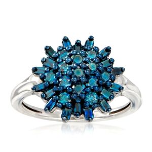 Ross Simons .75 Carat Blue Diamond Sterling Silver  Cluster Ring Sz 8